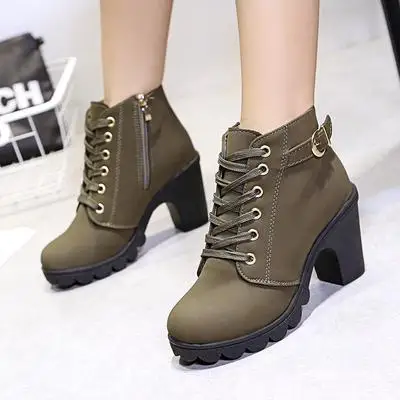 

Martin boots high heels single boots women's shoes thick with short boots round head fashion