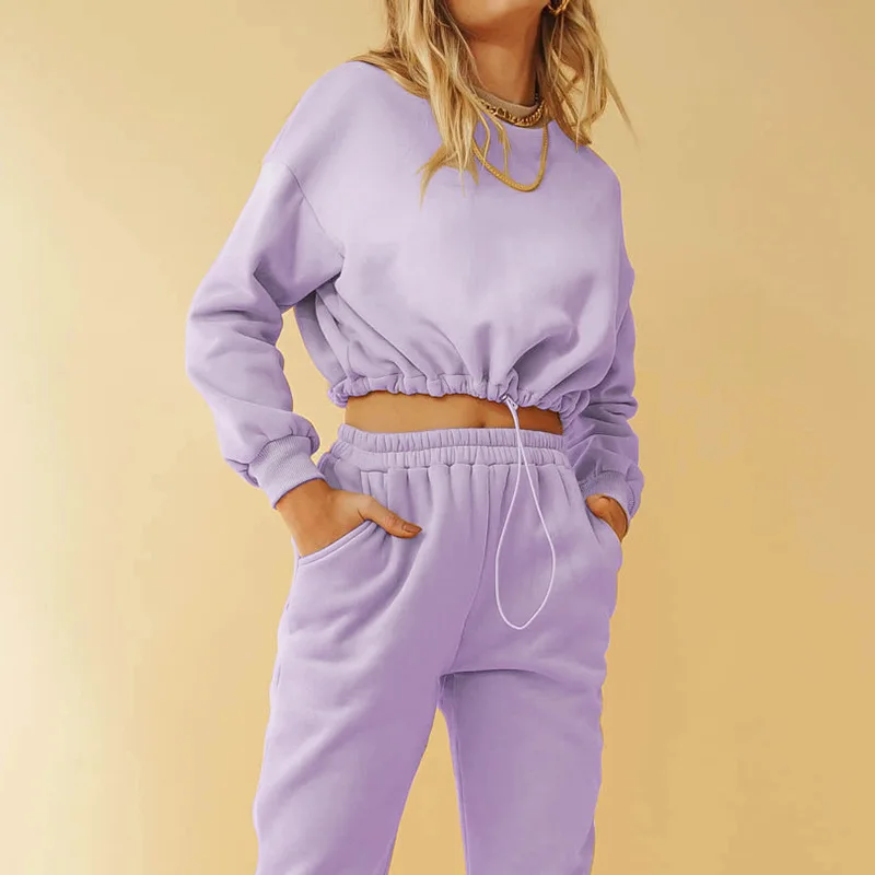 

Fitness Sports Sweatshirt Set Loose Short Top Pants Casual Crop Top Hoodie Women Long Sleeve Two Piece Hoodie Set, Picture color