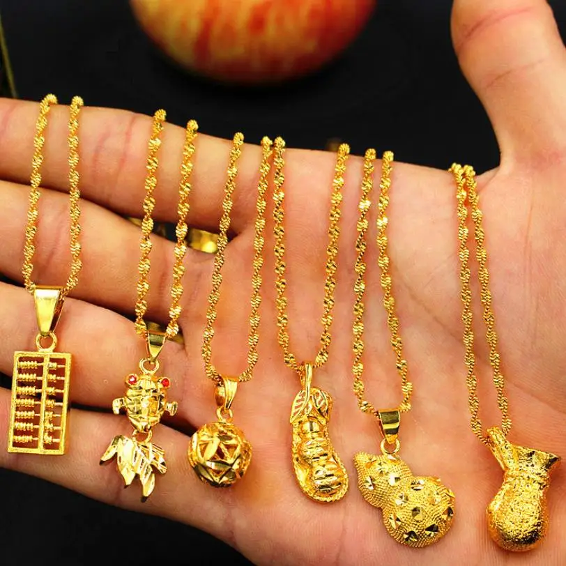 

wholesale 24k real gold plated necklace women pendant necklace gold chain free shipping girl jewelry fastness chains, As show