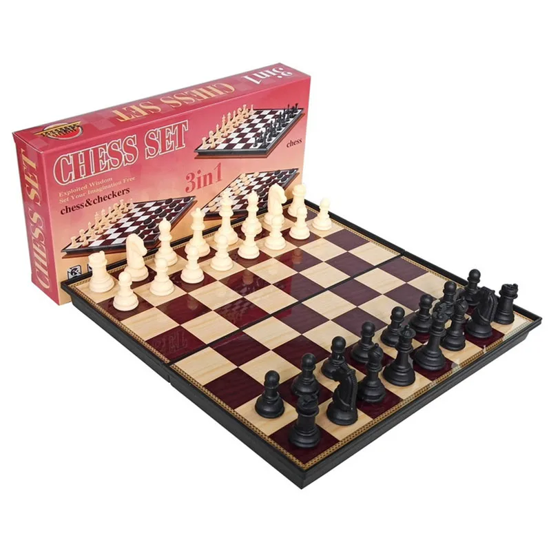 

High quality portable chess board game set with magnetic plastic luxury chessboard 3 in 1 chess set, Black and white