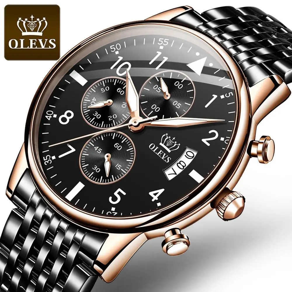 

2021 OEM manufacturers chronograph sport stainless steel quartz day big dial gold for men wristwatches, 4 colors