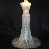 

women's sequin dress embroidery mermaid hem long formal maxi gown evening dress