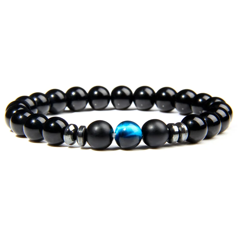 

8mm Beads Black Stone Bracelet Women Men Woven Energy Buddha Bracelets Jewelry