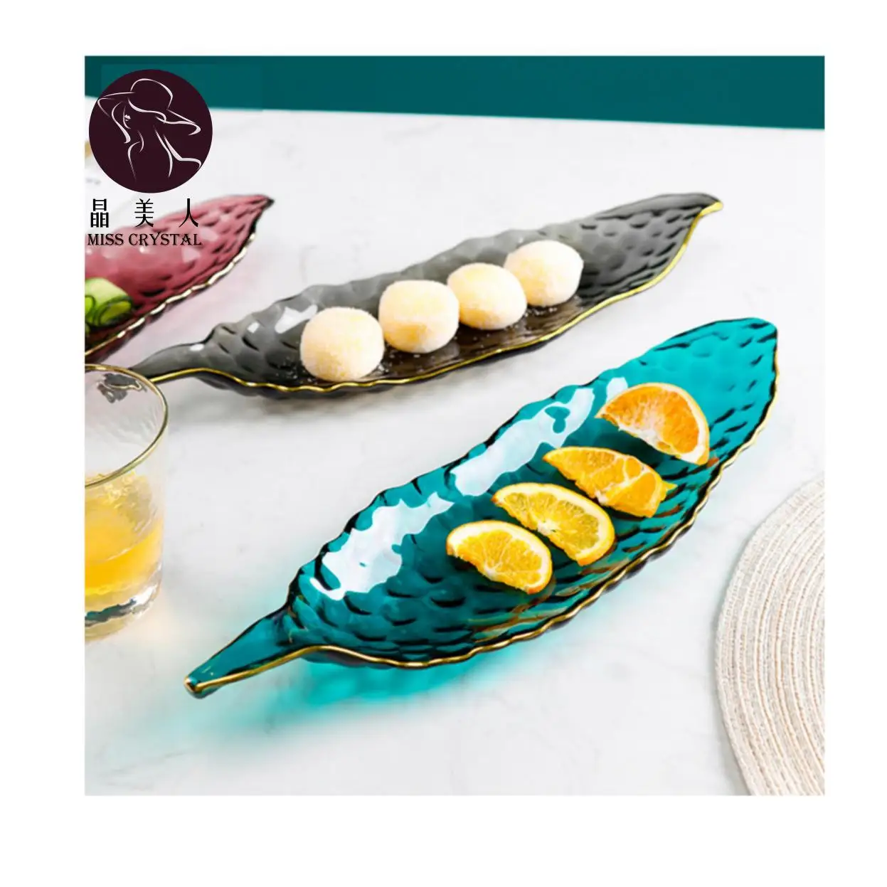 

Creative irregular design tableware Peas shape wedding charger plate glass for dinner dessert, Picture shown