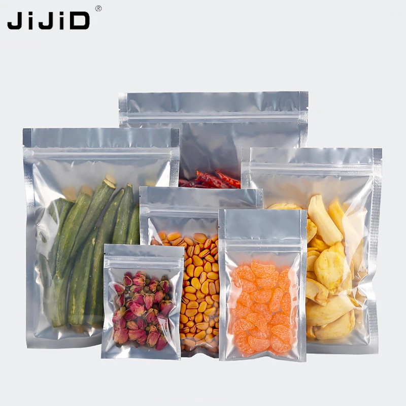 

JiJiD Aluminum Foil Food Grade Clear Zipper Plastic Bags Mylar Food Packaging Bag Custom Print aluminum bag