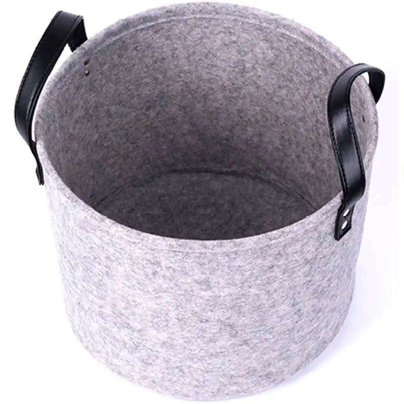 

Diameter 25 cm Grey Felt Storage Bag With Leather Handle, 41 colors for you