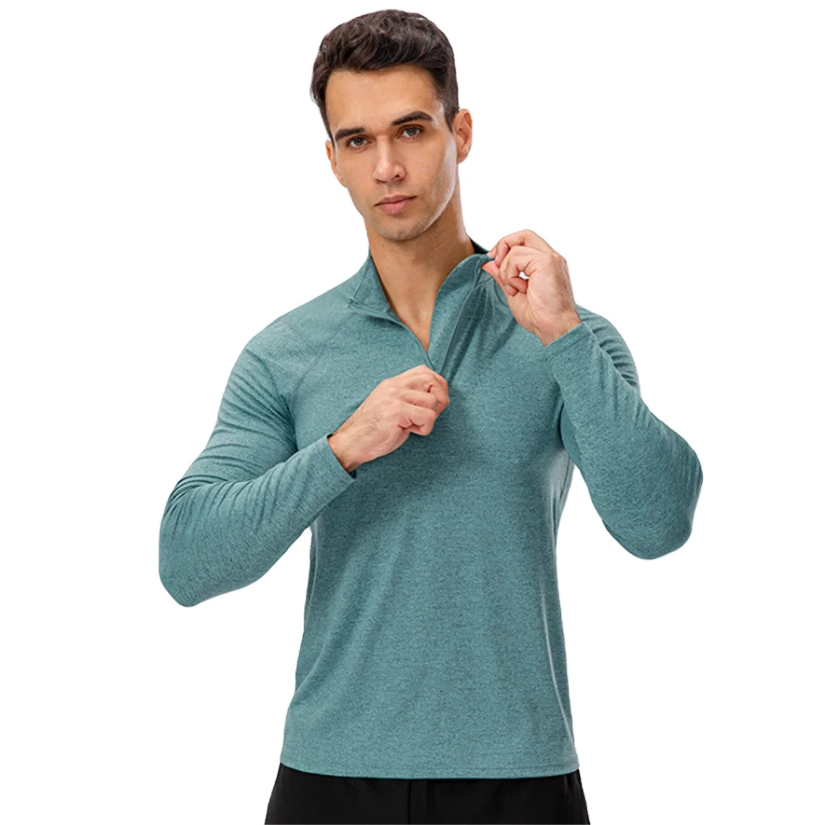 

high elastic running tights quick dry stand collar long sleeves fitness sportswear