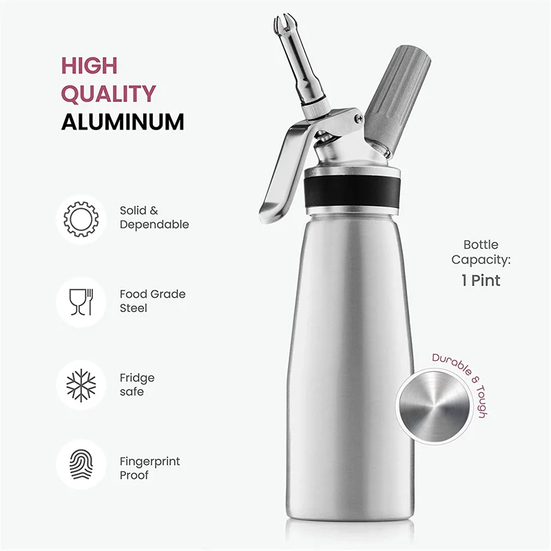 

Everich New Arrival Sweet Tool Aluminum Cream Whipper Hot selling Whipped Cream Dispenser with Tips and Cleaning Brush