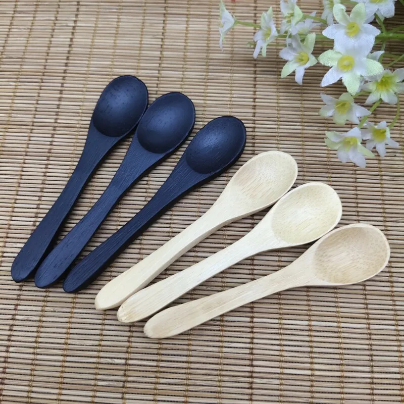 

Wholesale eco reusable natural bamboo honey mini black wooden spoon, Wooden/black