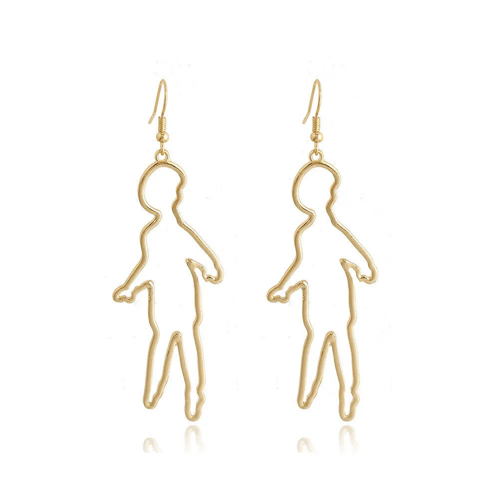 

JUHU 2021 New exaggerated Child Body alloy earring Personality cute body outline earrings hollowed-out stud earrings for female, Colorful