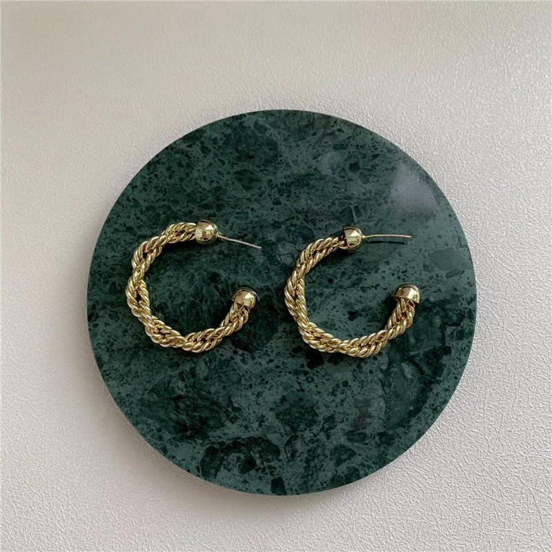 

2021 Pvd 18k Gold Plated & Sterling Silver Rope Chain Hoop Earring Trendy Stainless Steel Jewelry