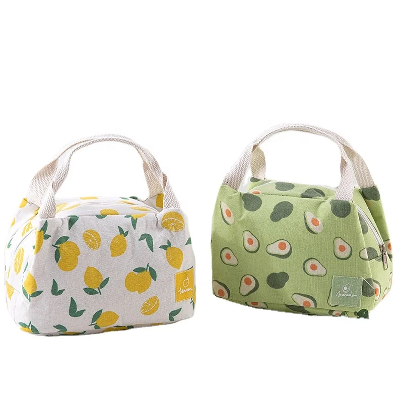 

New fruit printed lunch bag aluminum foil insulation picnic bag office school portable handbag storage bag, 4 colors