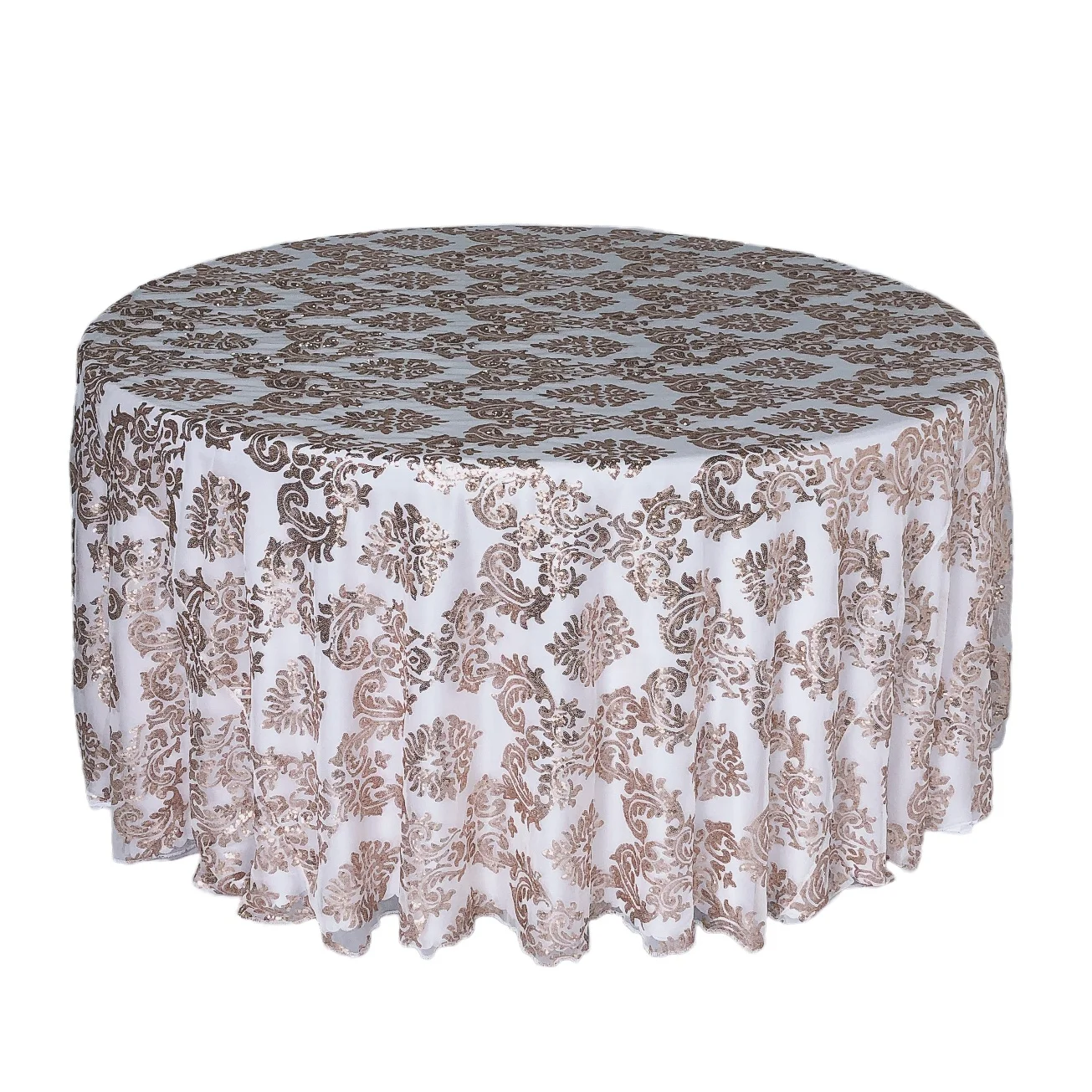 3MM Rose Gold Sequin Embroidery Lace Table Cloth Overlay  for Wedding