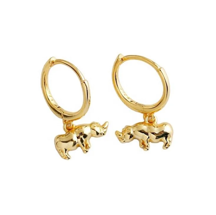 

Yiwu Wholesale Quirky earrings S925 Sterling Silver personality trend Animal rhinoceros drop hoop earring