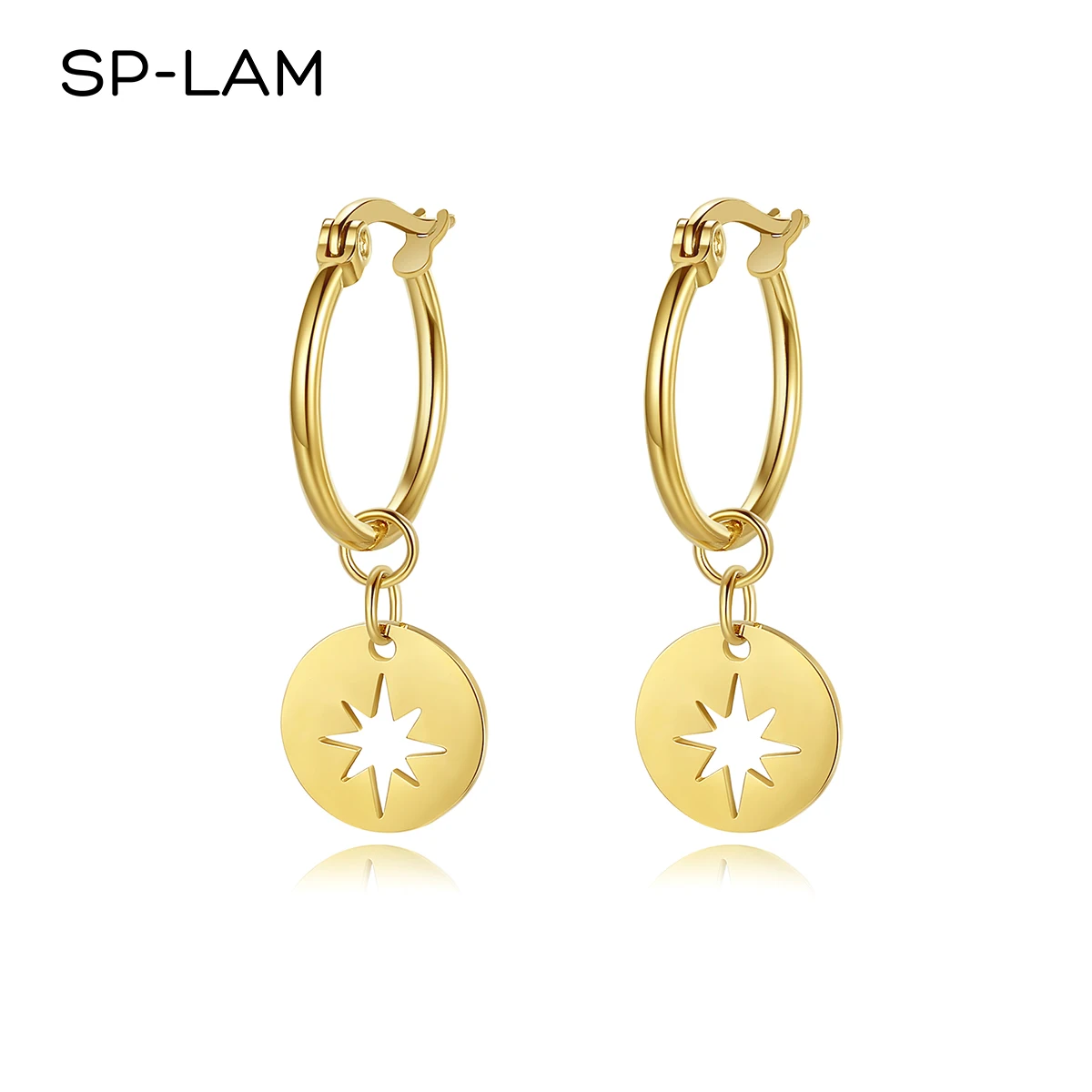 

SP-LAM Star Huggie Stainless Steel Earring Woman Huggie Jewelry USA Trendy 2021 Hoop 18K Gold Plated Clip on Earring