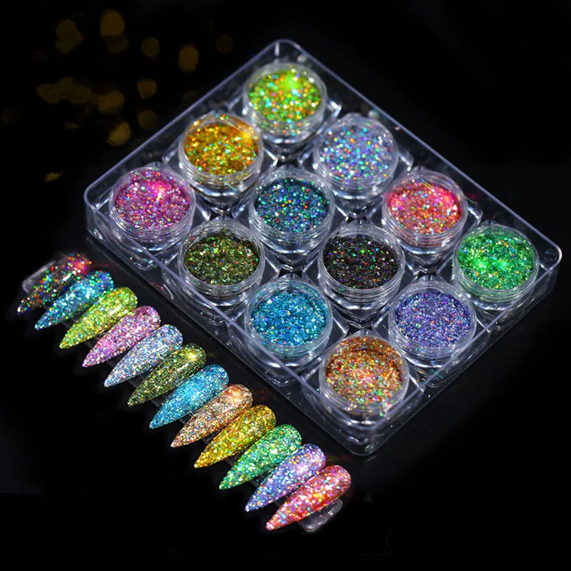 

Hot sale 12 boxes of color changing diamond powder nail decoration glitter mini crystal diamond powder, As shown