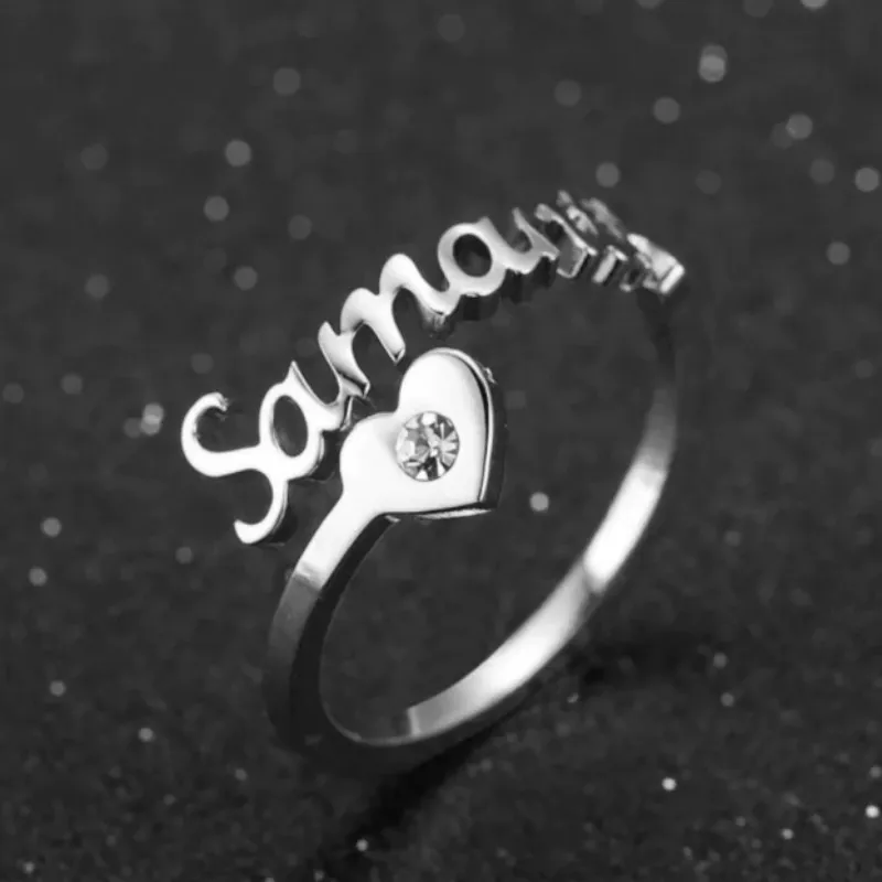 

KRDZ5C Fashion Zircon Multicolor Name Ring Personalised Custom Stainless Steel Letter Rings Jewelry Women, Customized color