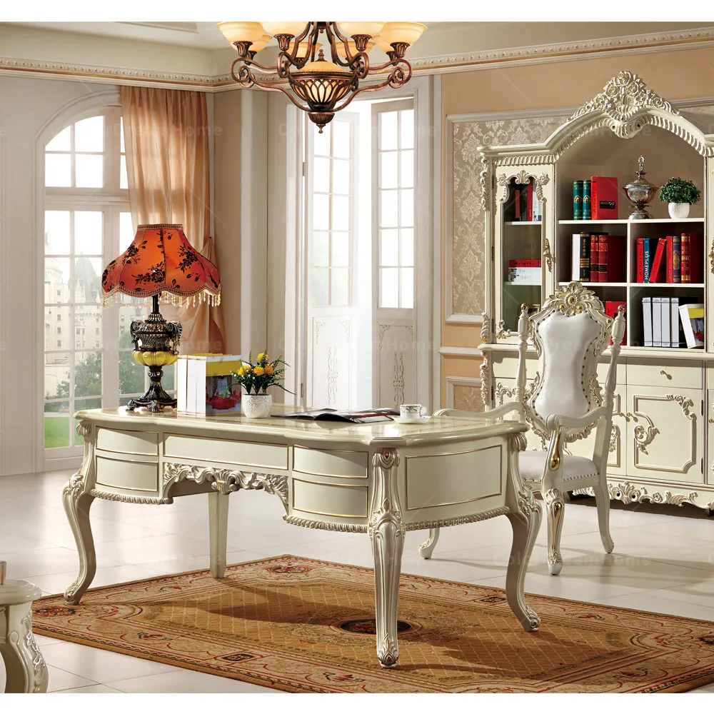 American Classical Office Furniture White Solid Wood Office Desks And