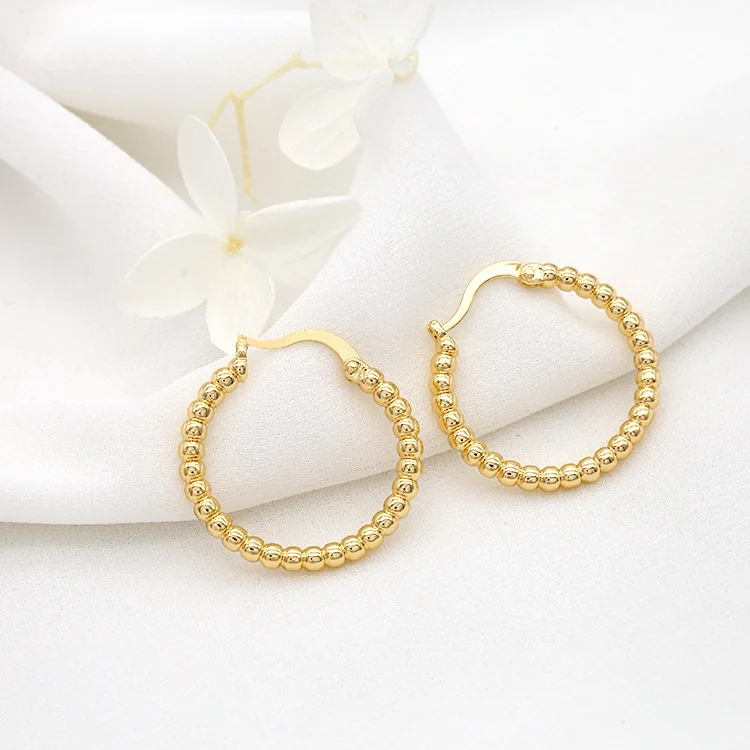 

Trendy Design 14K Gold Plated Round Beads Hoop Earring