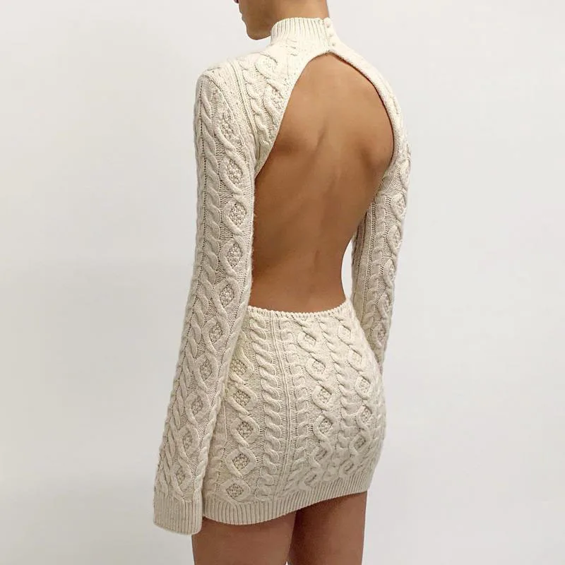 

women winter dress sexy hot backless bodycon long sleeve mini dress ladies casual knit cotton winter sweater dress of women