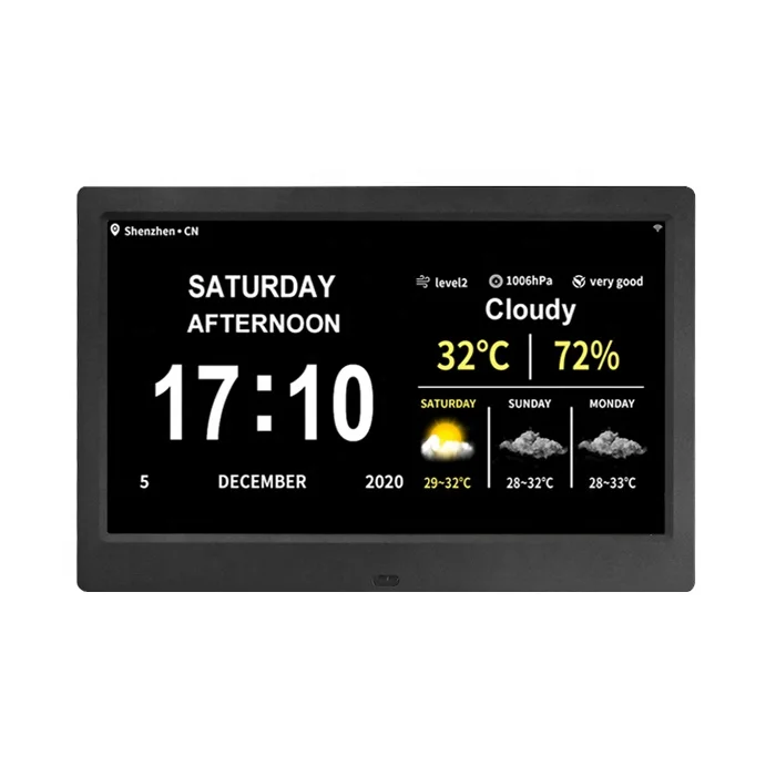 

Senior Care Black 10 inch LCD Large Display Wifi Digital Alarm Wall Clock With Remote Calendar Weather Forecast