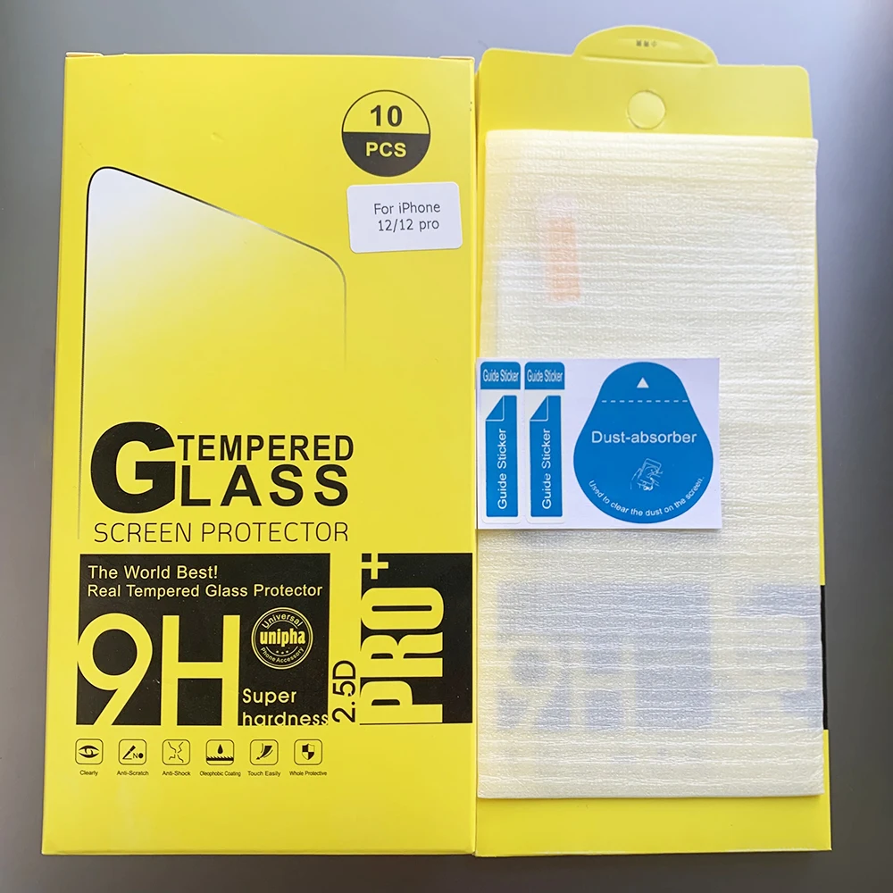 

Paper packaging HD clear 9H glass screen protector film for iPhone 12 Pro Max tempered glass, Transparent