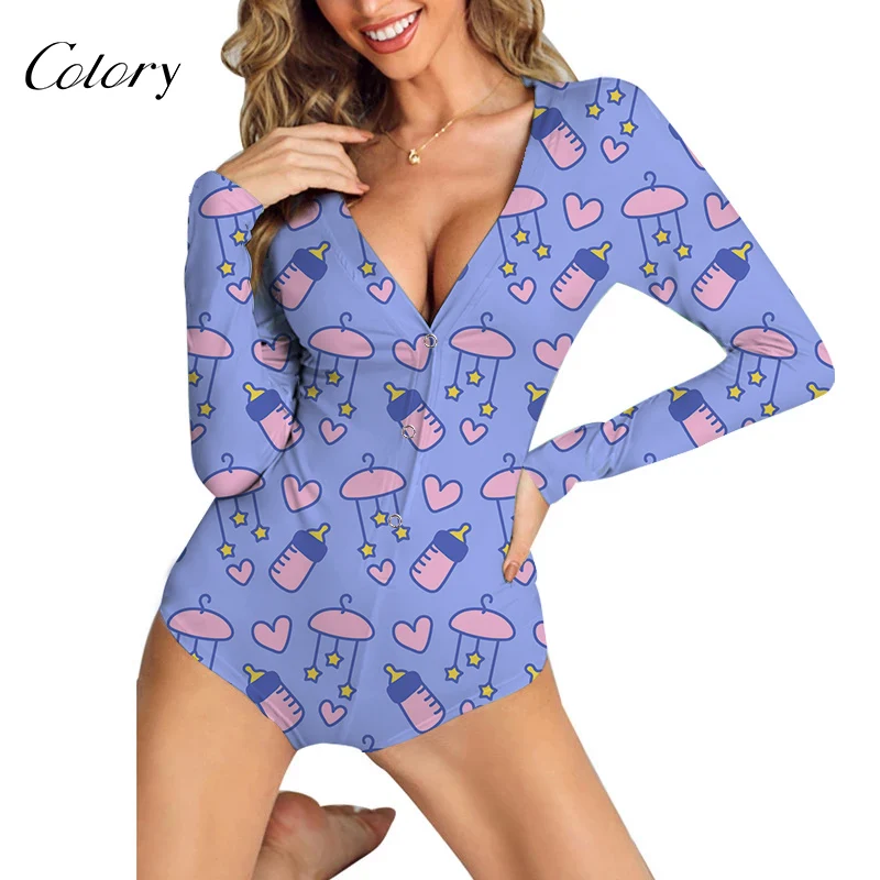 

Colory Soft High Elastic Long Sleeve Sexy V Neck Onesie, Picture shows