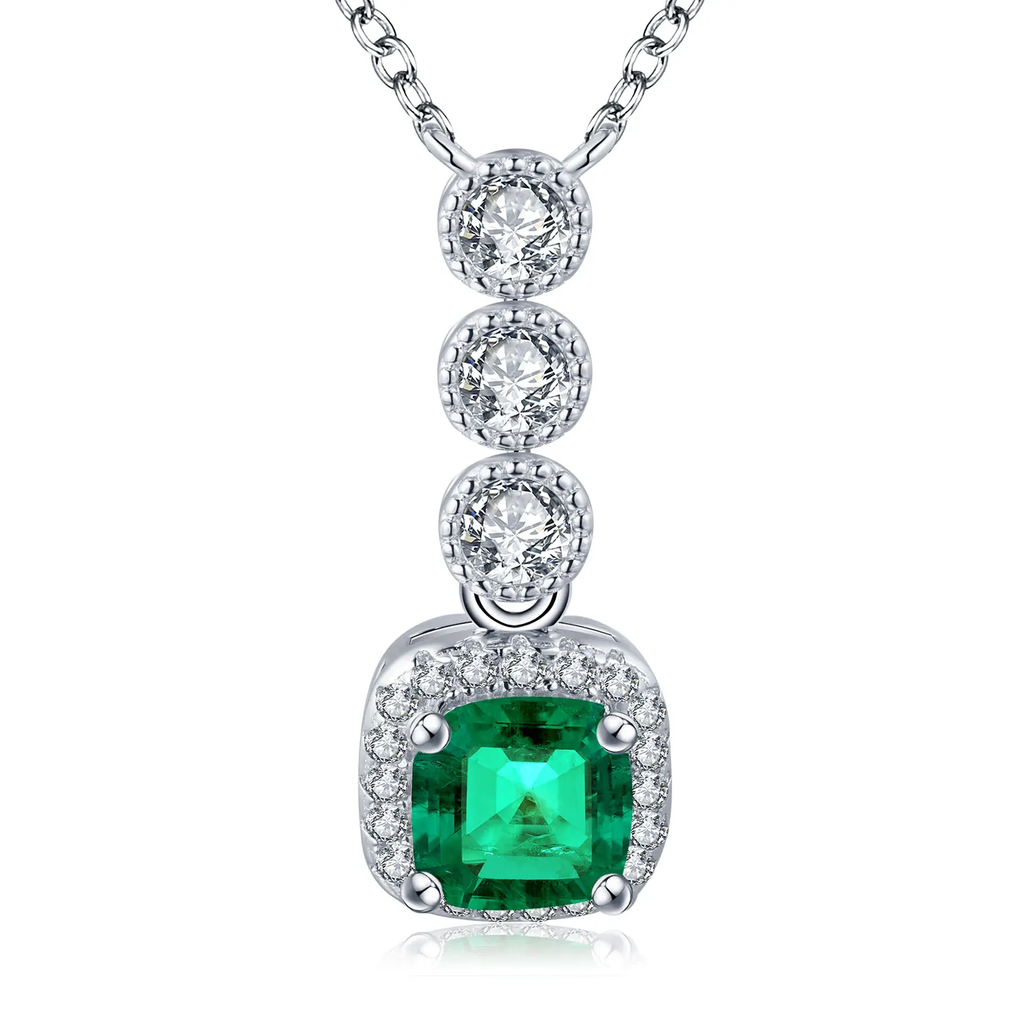 

Fashion Sterling Silver gemstone emerald necklace with lab created Zambia emerald, Green
