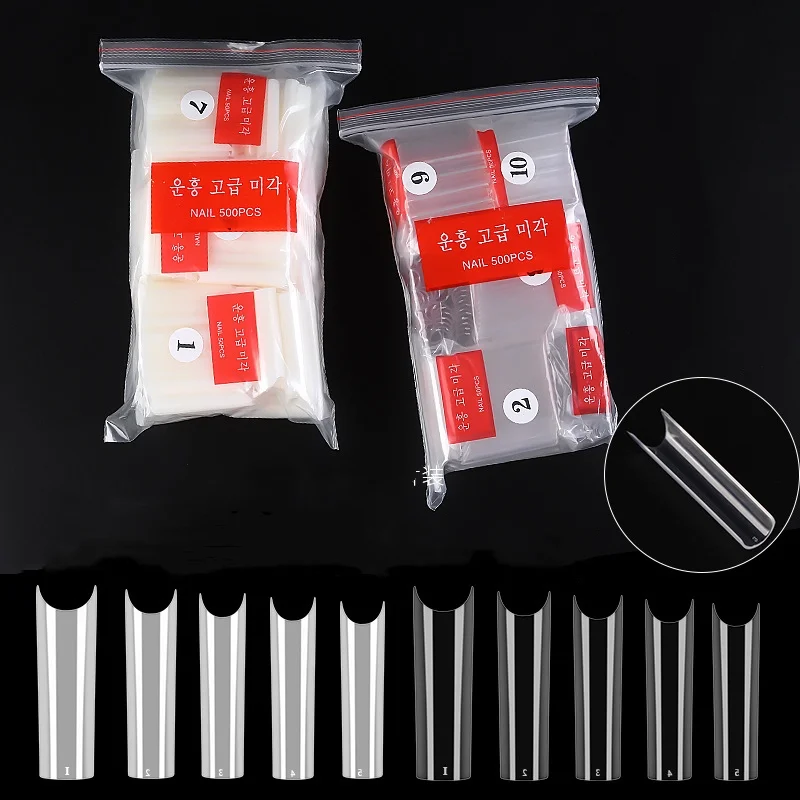 

500pcs Bag XL C Curve Straight Length Tips Extra Long Curved Half Cover False Nail Tips Acrylic Nails