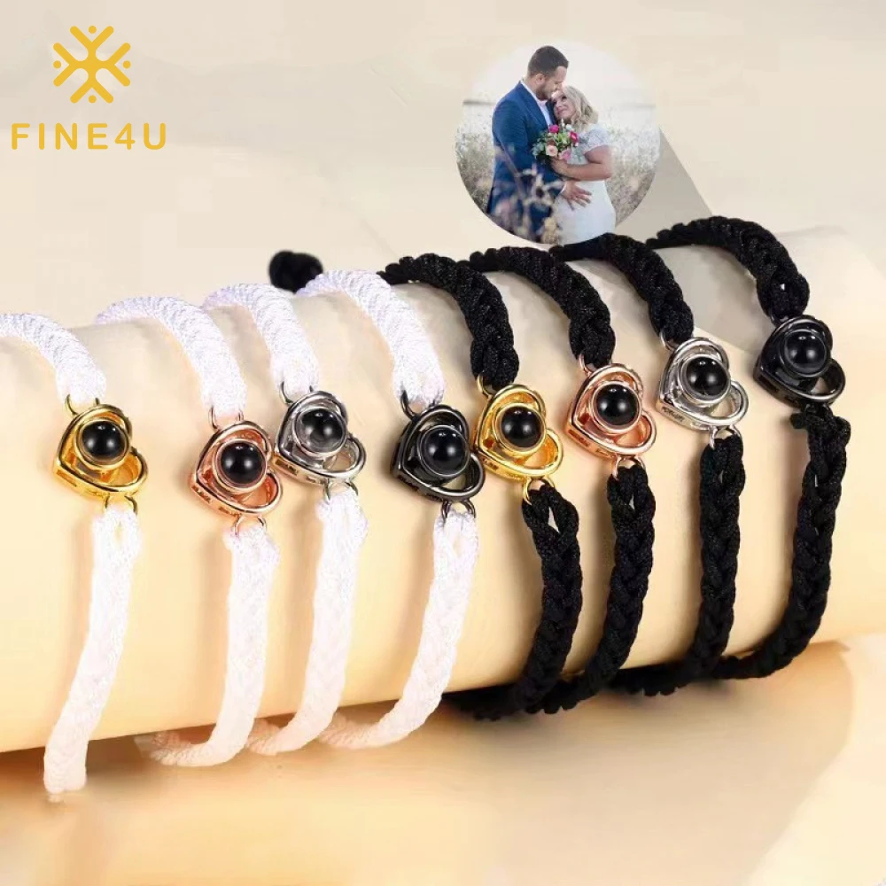 

Valentine'S Couple Jewelry Diy Woven Braided I Love You 100 Language Personalized Photo Projection Bracelet