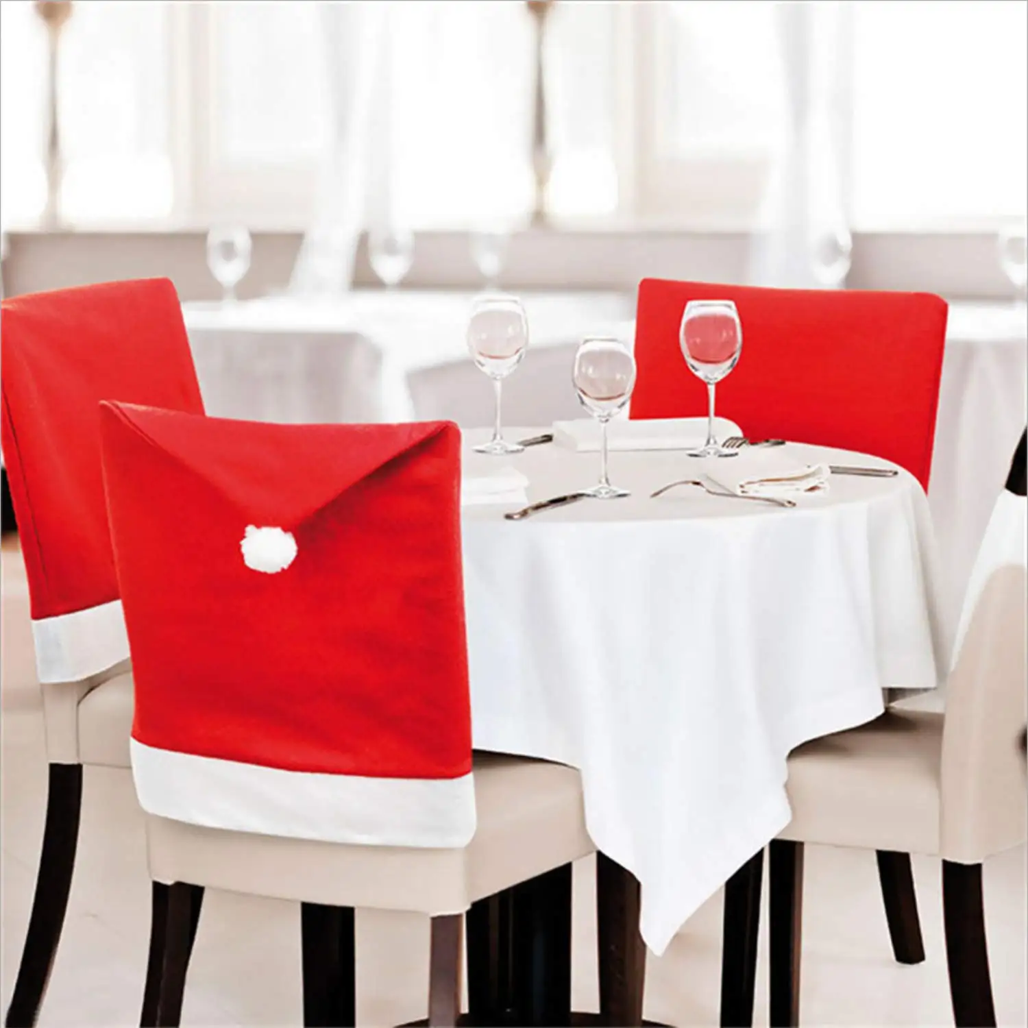 
Home Red Christmas Chair Back Covers Decorations, Chair Seat Slip cover for Christmas 