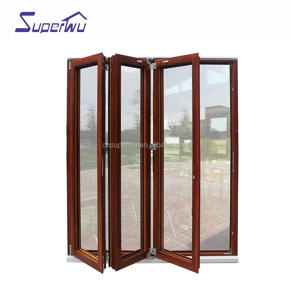 Factory direct supply wooden color aluminum doors apartment entrance doors aluminum alloy folding mosquito screen door