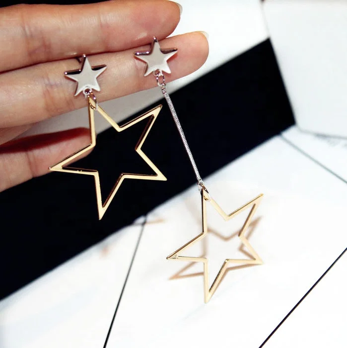 

Fashion Gold Big Hollow Star Dangle Earrings for Women Girl Simple Statement Long Drop Earrings Gift, Picture shows