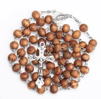 

2019 Hot sell Rosary 8mm olive wood cross Jesus Christ Maria necklace for pray