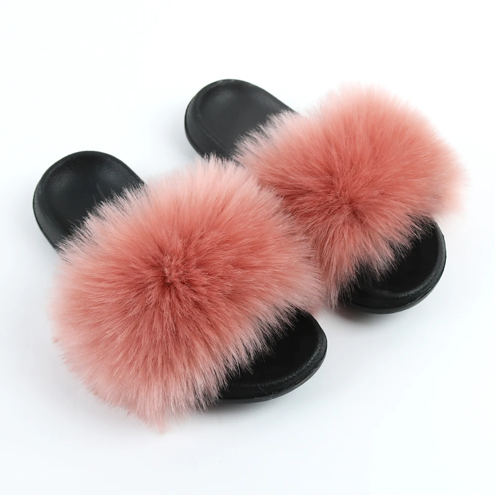 

2022 China low price factory direct sell luxury style women faux fur customized flat slides slipper