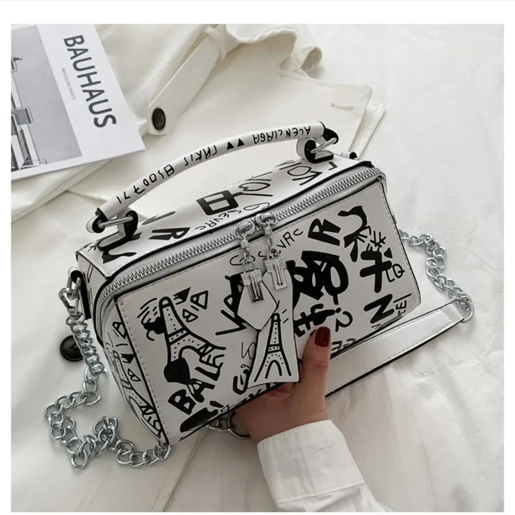 

The new fashionable 2021 cross-body handbag is a versatile graffiti bag, White, purple, green, black, pink