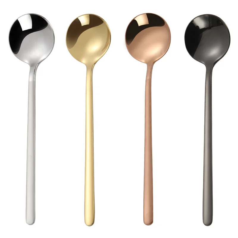 

wholesale kids mini dessert honey spoon 304 stainless steel baby spoons small round cute coffee gold tea spoon, Silver/gold/rose gold/black