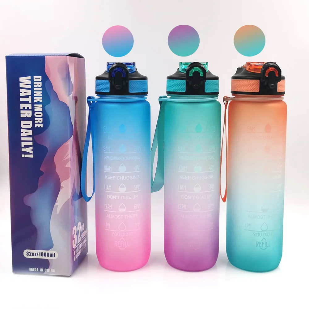 

Botella de agua Motivational Time Marker Straw BPA Free Gradient Color Gym Water Bottles Botol Minum With Straw