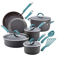 

German quality Hard Anodized Nonstick Cookware Pots and Pans Set, 8 Piece, Gray with blue Handles