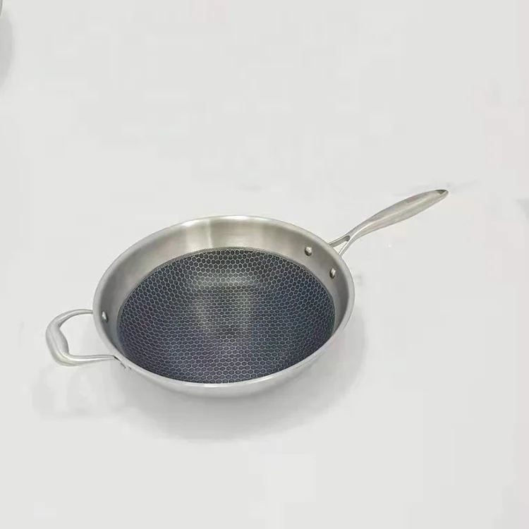 

Wholesale premium stainless steel honeycomb nonstick fry wok with double handle