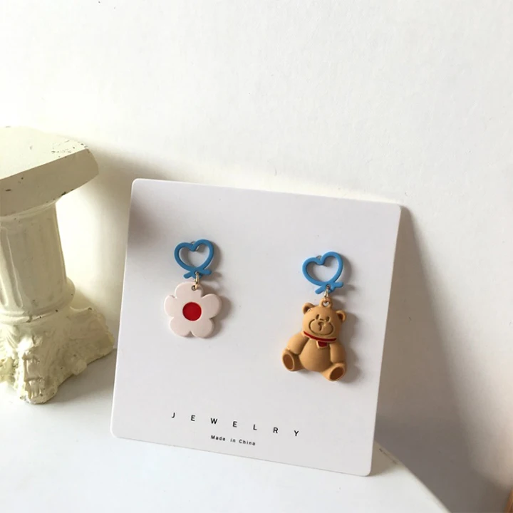 

Trendy Stud Earrings Needle Cute Bear Flower S925 Silver Earrings, Picture shows