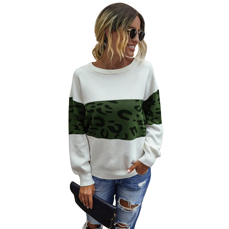 

Women Loose tradition Crew neck Leopard Pullover Sweater