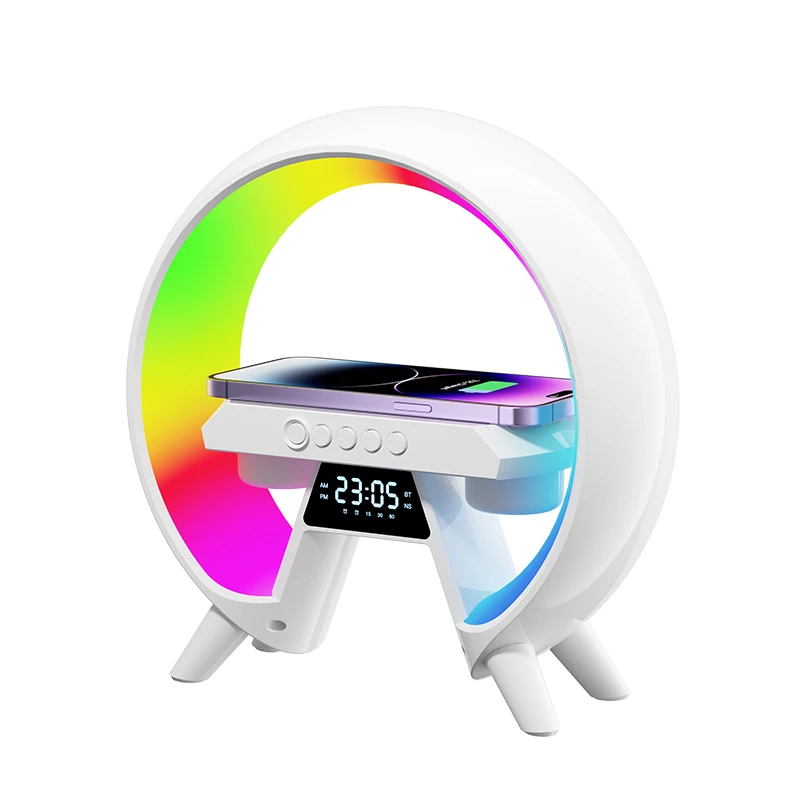 

G shape levitating speaker fm radio speaker with usb mp3 player alarm flame led light computer speakers with rgb for pc BT-X63