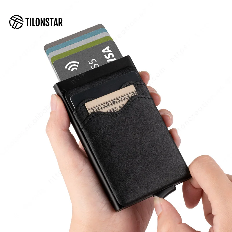 

Customized Logo Credit Card Holder Leather Wallet Rfid Blocking Aluminum Credit Card Holders