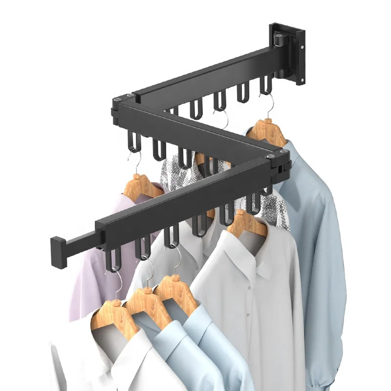 Space-Saving Aluminum Foldable Clothes Drying Rack Telescopic Balcony Hidden Drying Rod for Bathroom Wall Drying Rack