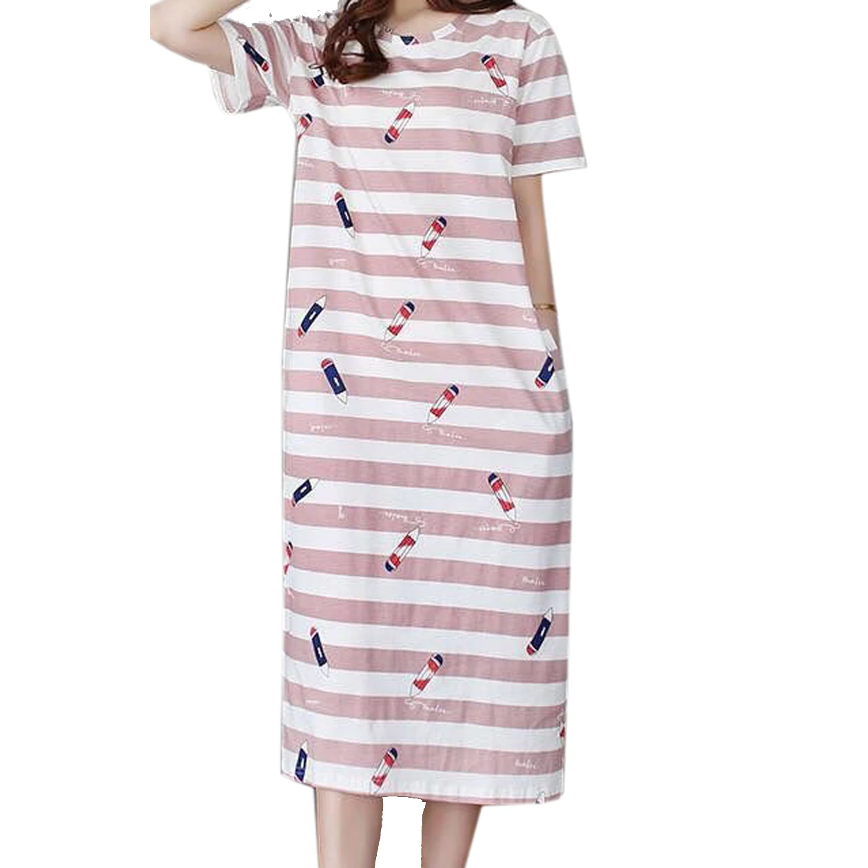 

Women's Nightgown Short Sleeve Sleepwear Comfy Sleep Shirt Pleated Scoopneck Nightshirt pajamas for ladies home wear, Picture shows