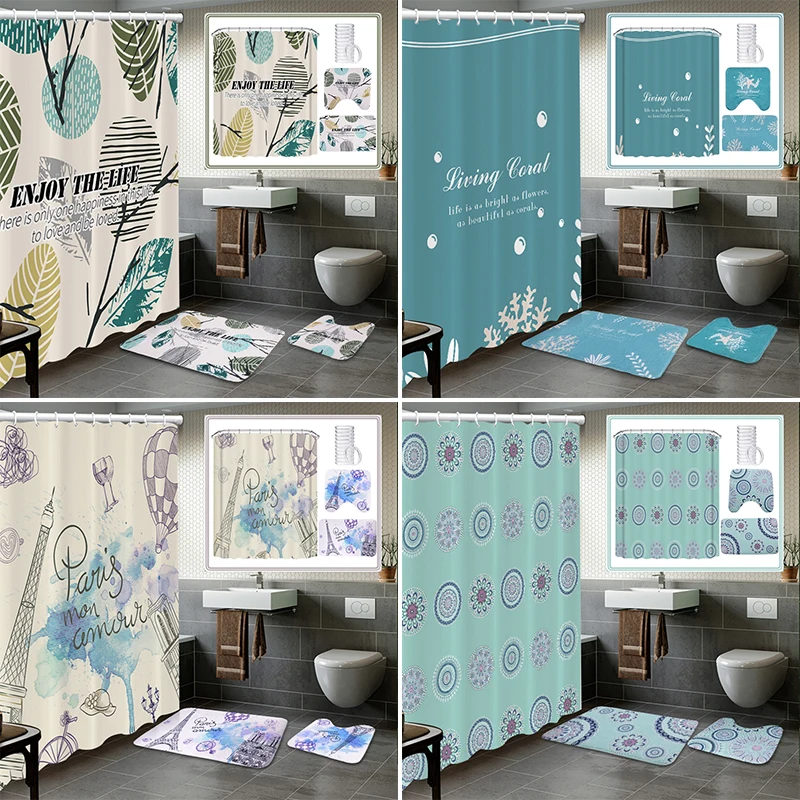 

Bathlux 3pcs Bath Room Shower Set with Bath mat U-shape Bath Rug Shower Curtains set for bathroom, Customized color