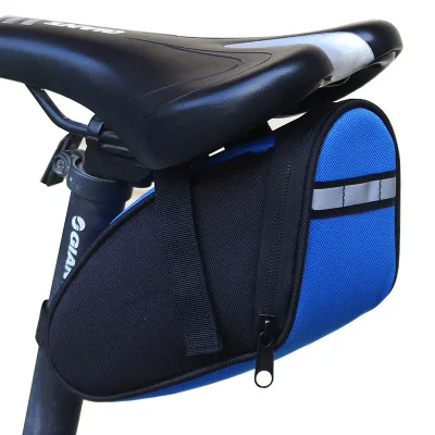 

Custom Logo Reflective Strip Bicycle Saddle Bag Bike Bag Cycling Under Seat Pack Repair Tool Kit Bike Saddle Bag, Black+blue