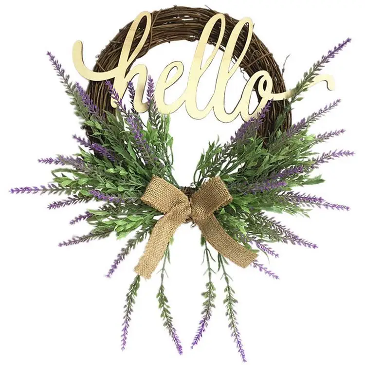 

Hello Welcome Lavender Wreath Porch Decor Wall Art Decoration