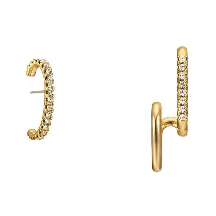 

Trendy Women Suspender 18K Gold Cuff Earrings Jewelry Pave Twin Hook Studs Hypoallergenic Dainty Lobe Zircon Stud Earrings Cuff, Gold, rose gold, steel, black etc.